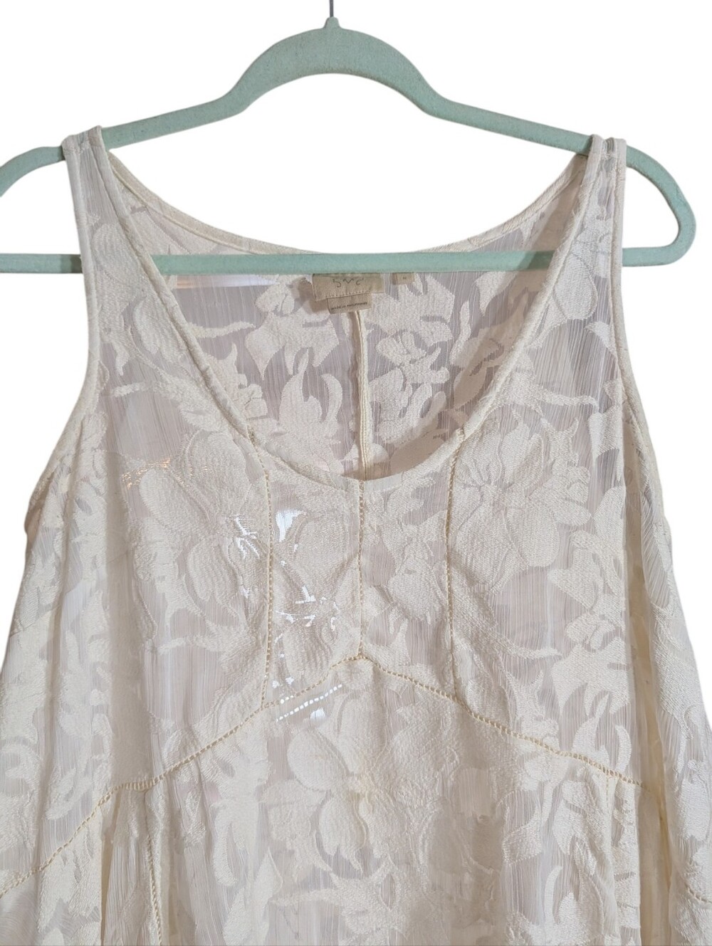 Vanessa Virginia Anthropologie Ivory Floral Burnout Handkerchief Hem Tank Top M - Picture 3 of 11